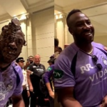 ipl: kkr players smash cake on andre russell's face after
