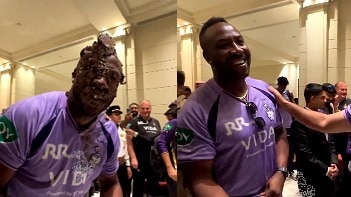 ipl: kkr players smash cake on andre russell
