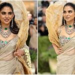 isha ambani takes a gold saree, gajra and ‘aam’ to