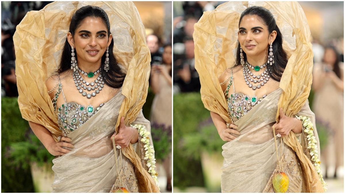 isha ambani takes a gold saree, gajra and ‘aam’ to