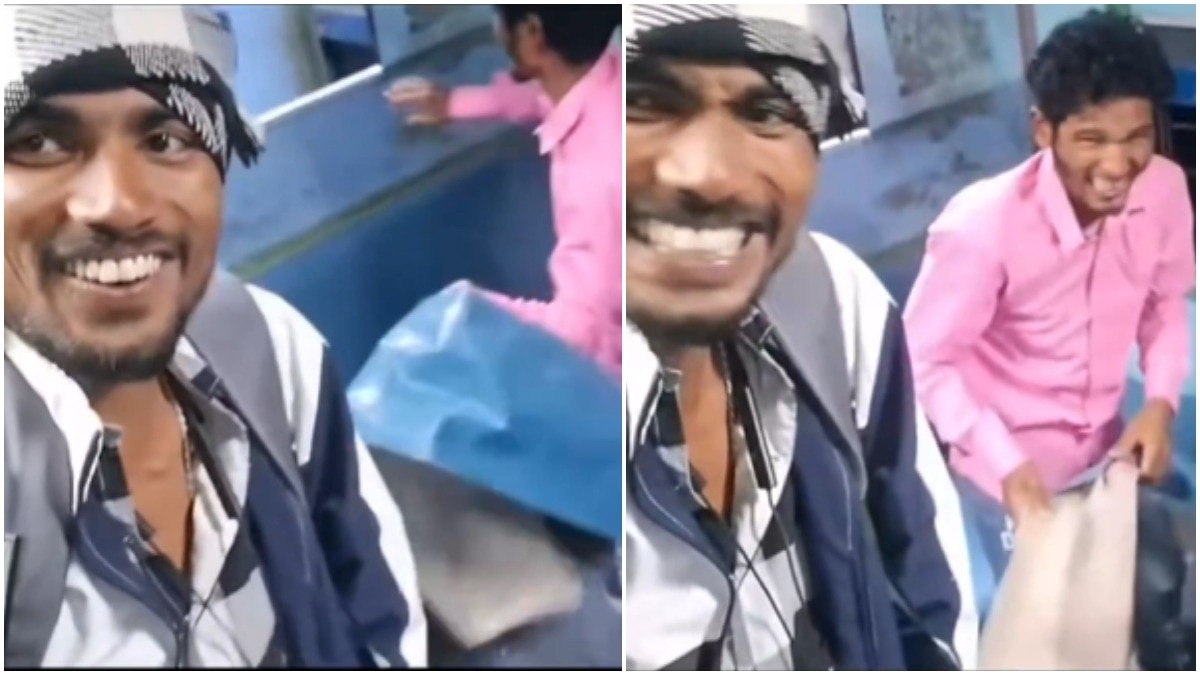men rip off train seat covers for fun. viral video