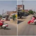 punjab woman falls off scooter after hitting raised sewer cover,
