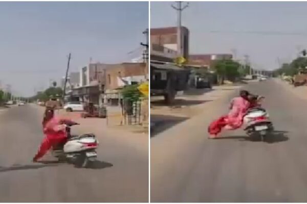 punjab woman falls off scooter after hitting raised sewer cover,