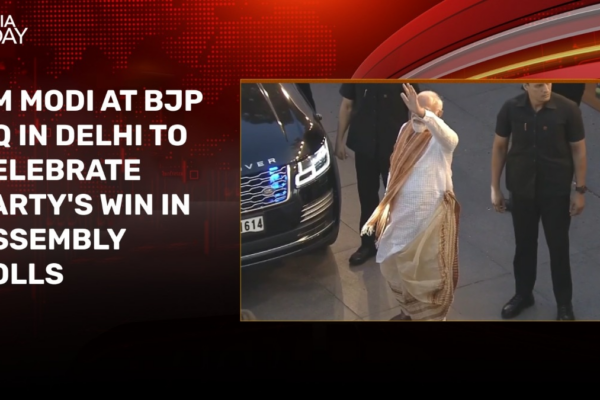 watch: pm arrives at bjp hq in traditional bengali attire