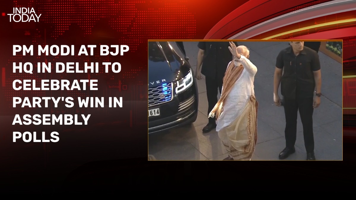 watch: pm arrives at bjp hq in traditional bengali attire